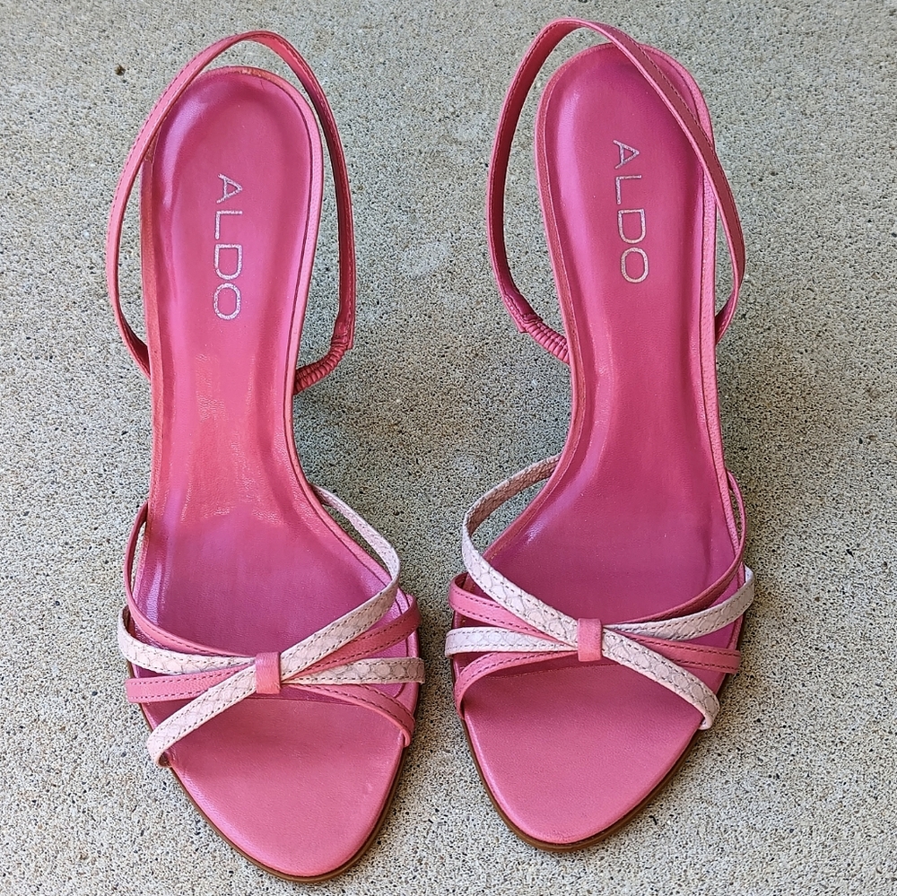 Aldo strappy leather slingback high heel light and hot pink Brazil size 37